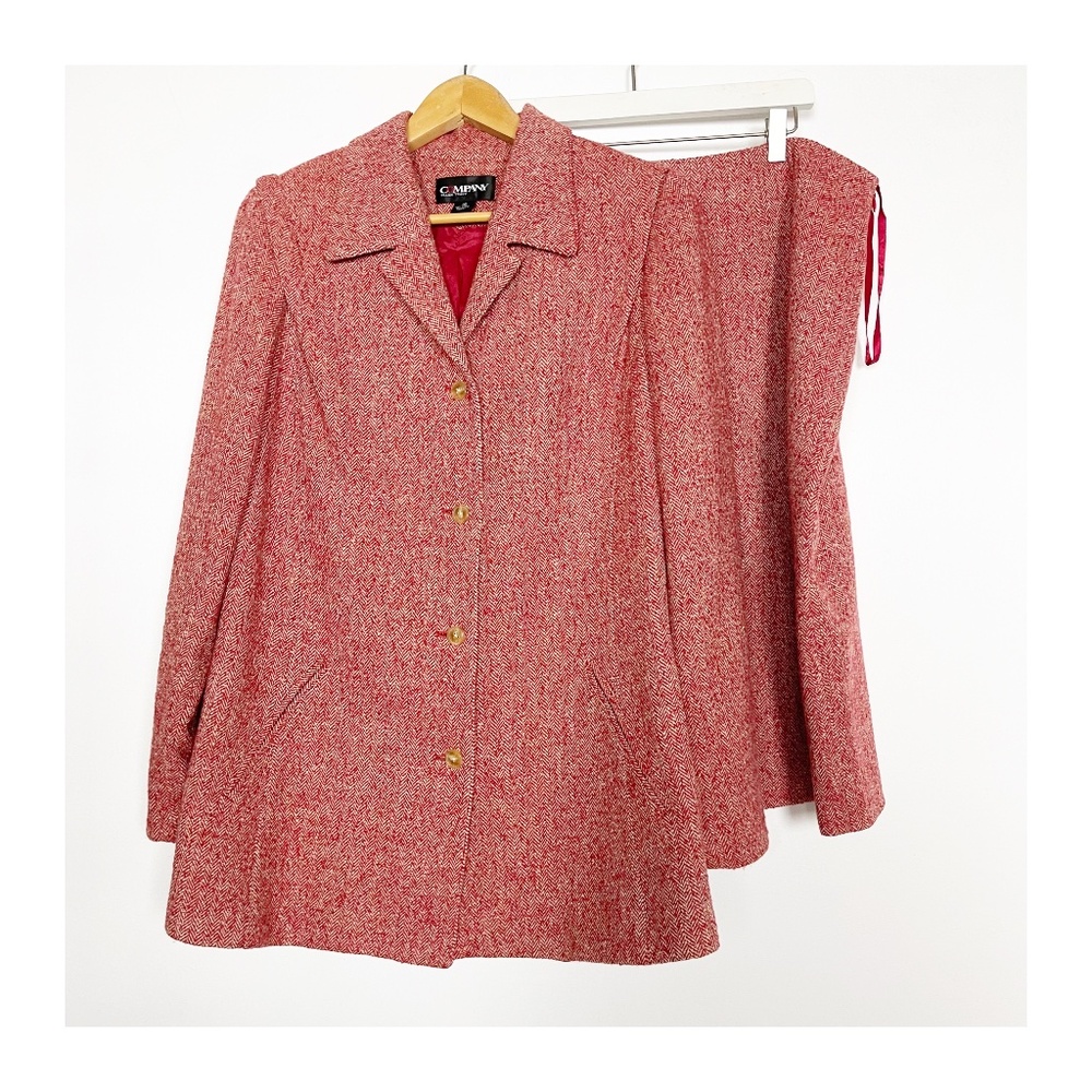 Ellen Tracy Women's Suit Size 16 20 Red White Tweed Wool Skirt Jacket 2 piece